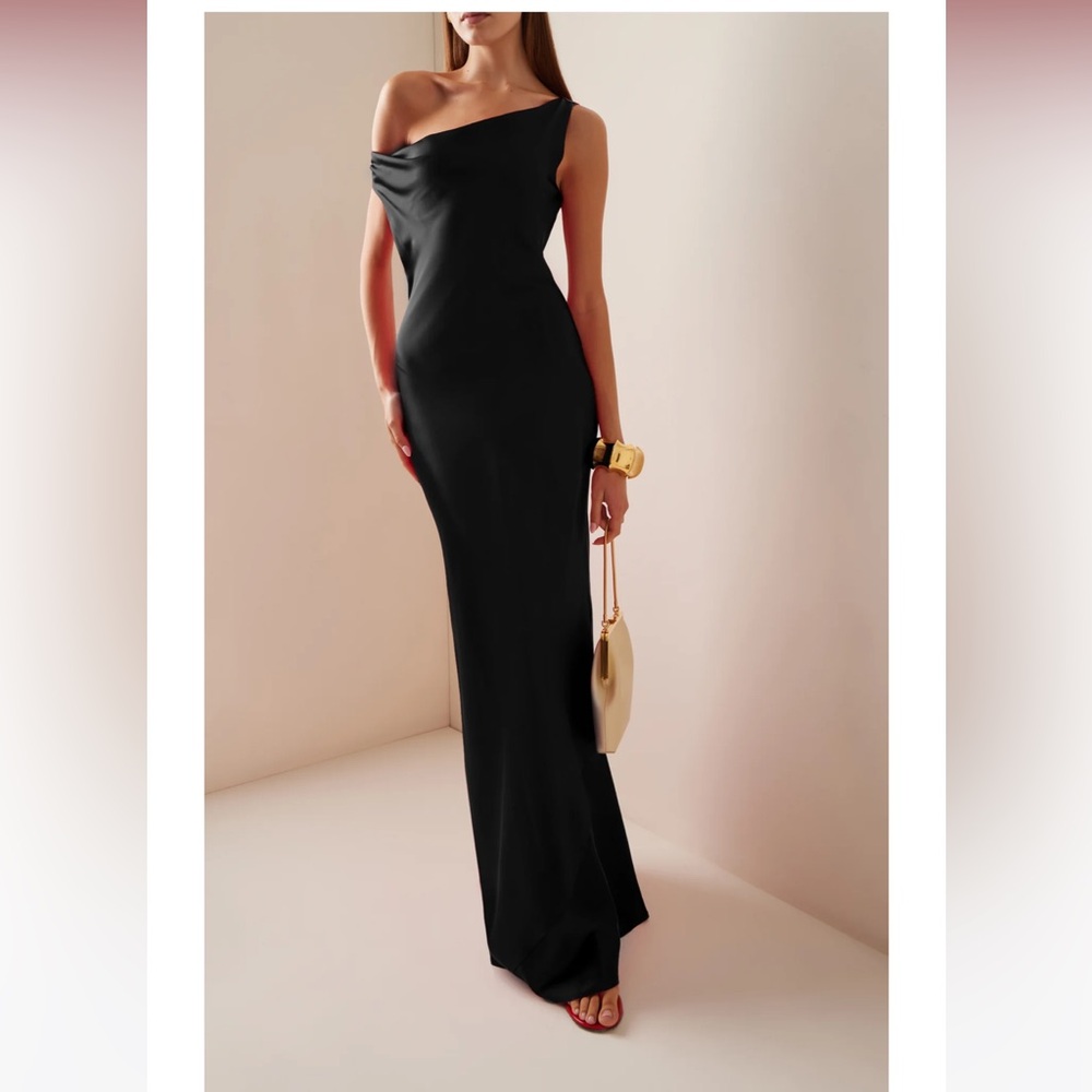 STAUD One-Shoulder Black Evening Gown